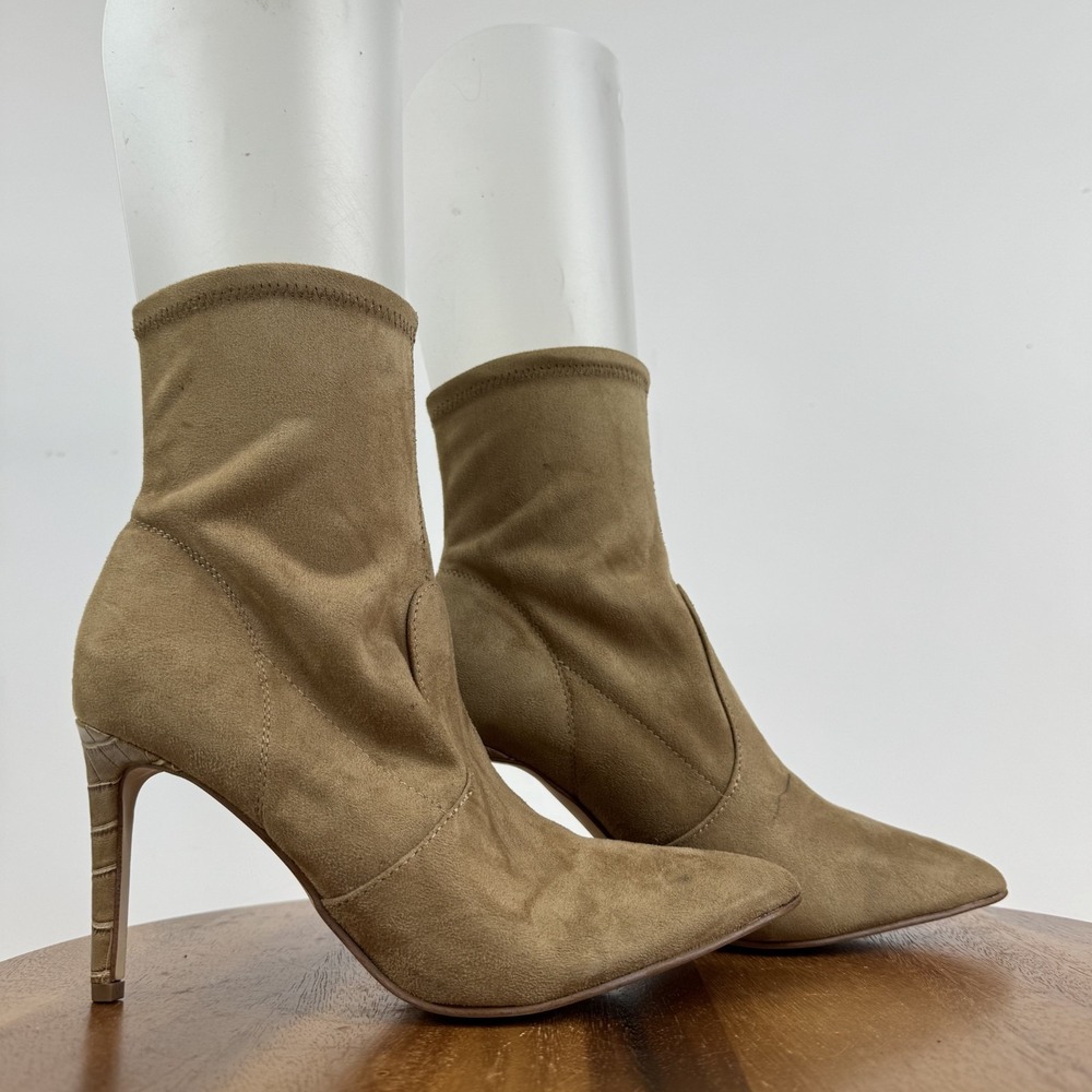 New Womens Nine West Reves Brown Faux Suede Heeled Sock Boots Size 7.5 M NWOB